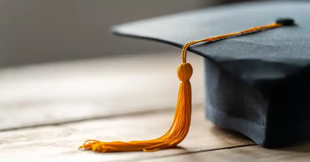 Graduation cap sitting on a table