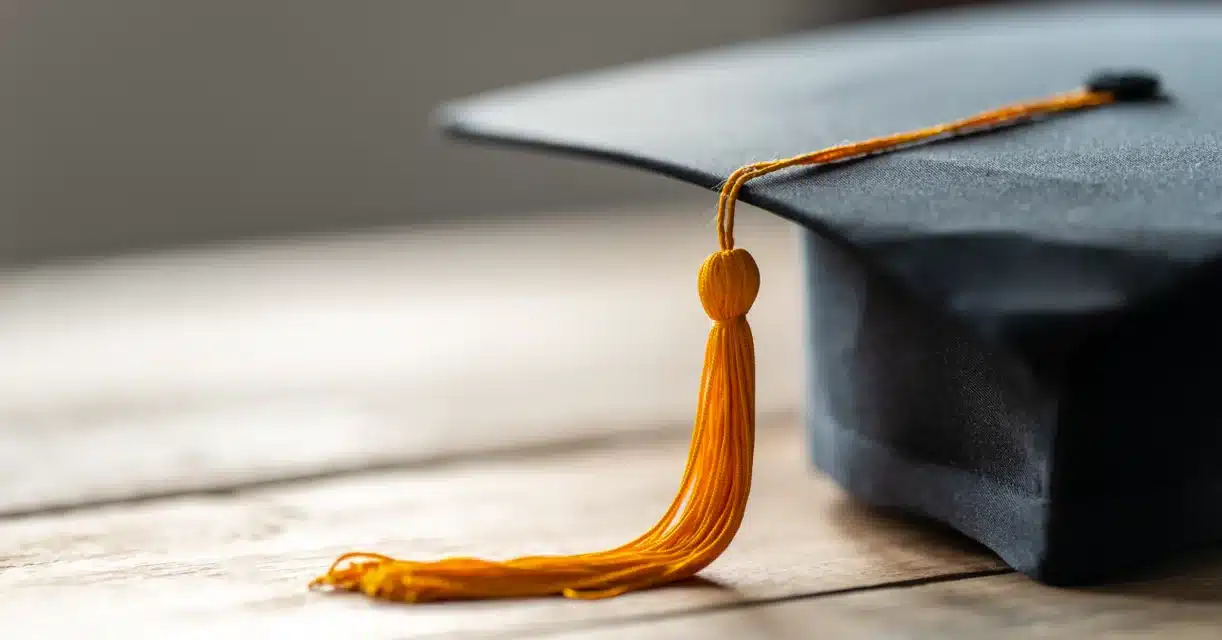 Graduation cap sitting on a table