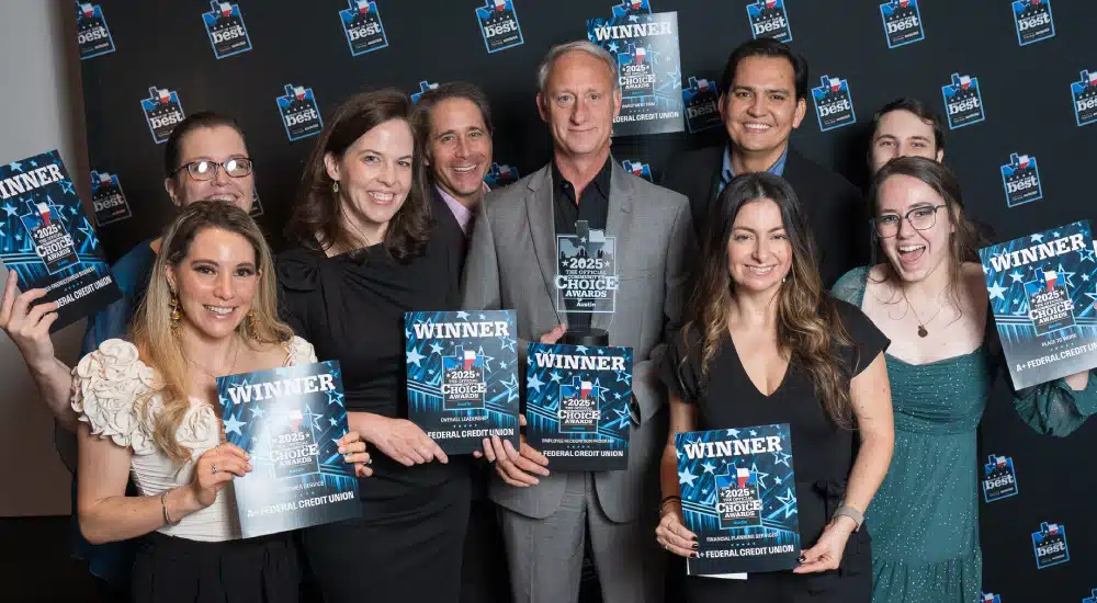 A+FCU Team Members celebrate winning nine awards during the night.