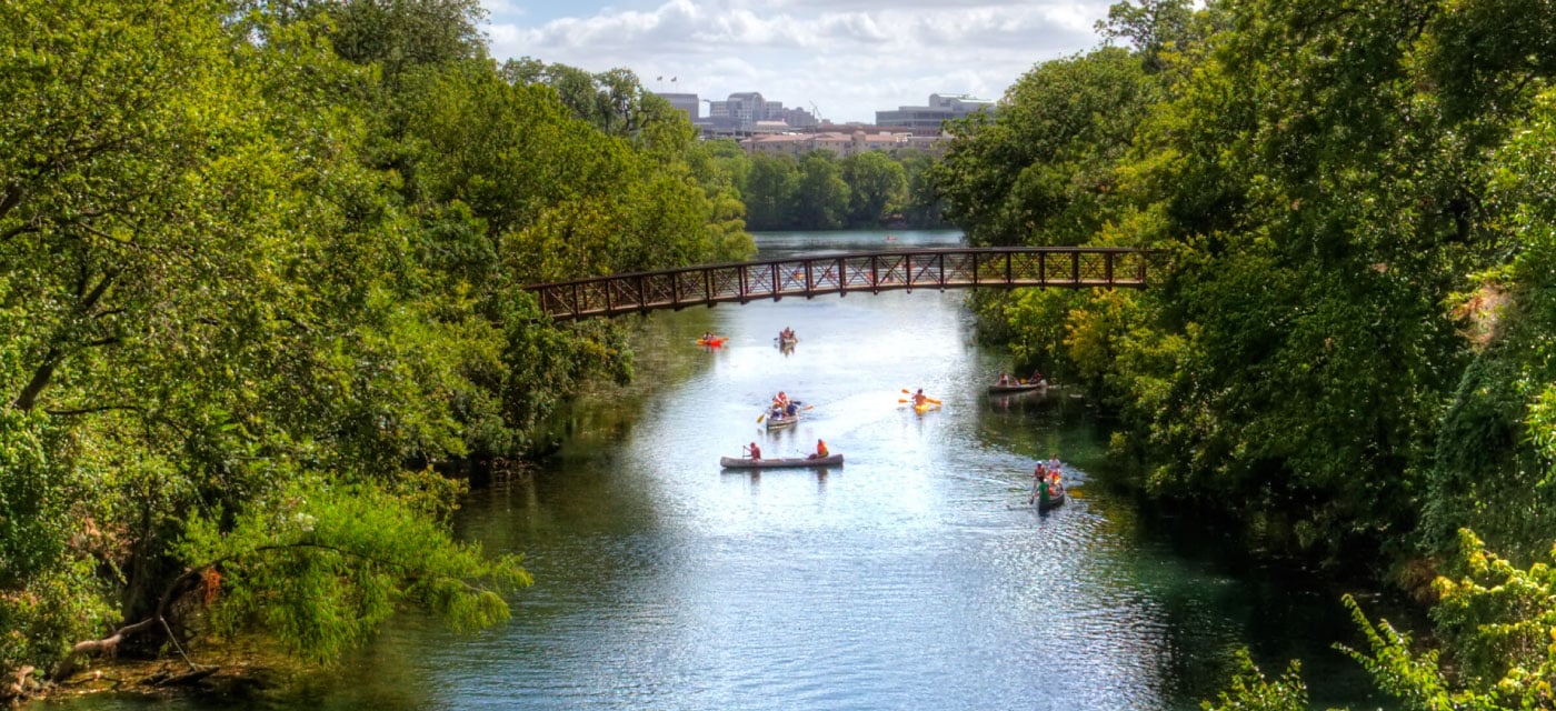 A photo of a bridge on the lake in Austin, Texas.