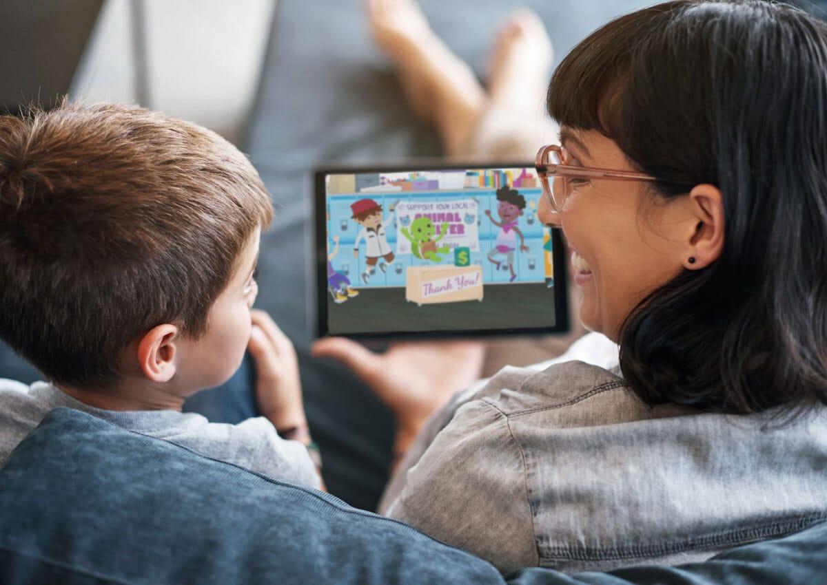 Mother and child watching videos on a tablet