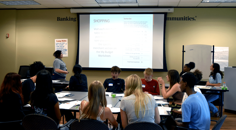Campers receiving instructions for Mad City Money and calculating take-home pay